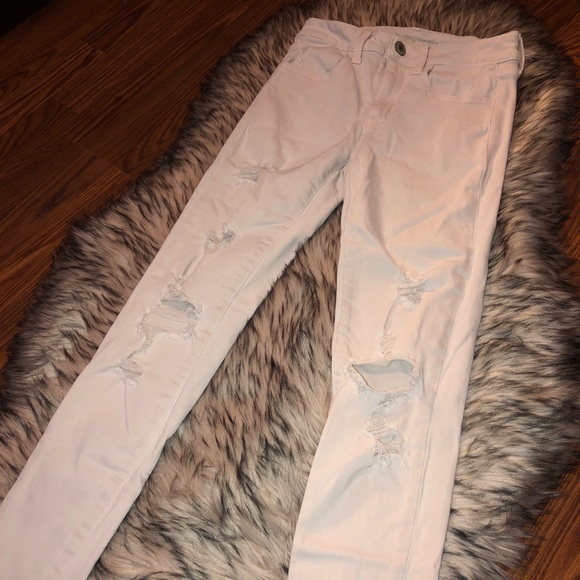 AMERICAN EAGLE Light Pink Hi-Rise Distress Jegging - Picture 2 of 9
